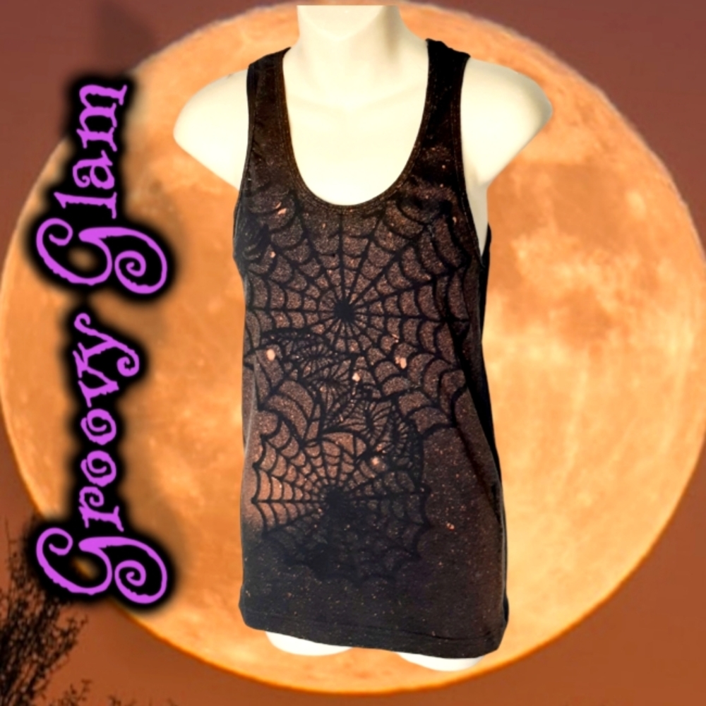 GROOVY GLAM Handmade HALLOWEEN Reverse Bleach Art Tie-Dye Sleeveless Tank Top